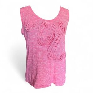 Little Yellow Button Pink White Cotton Ruffle Swirl Tank Top Large
